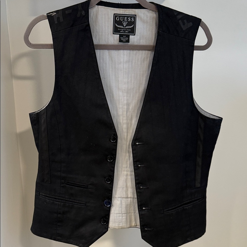 Guess Y2K Black Men's Vest WITH GRAPHICS On Back see pics